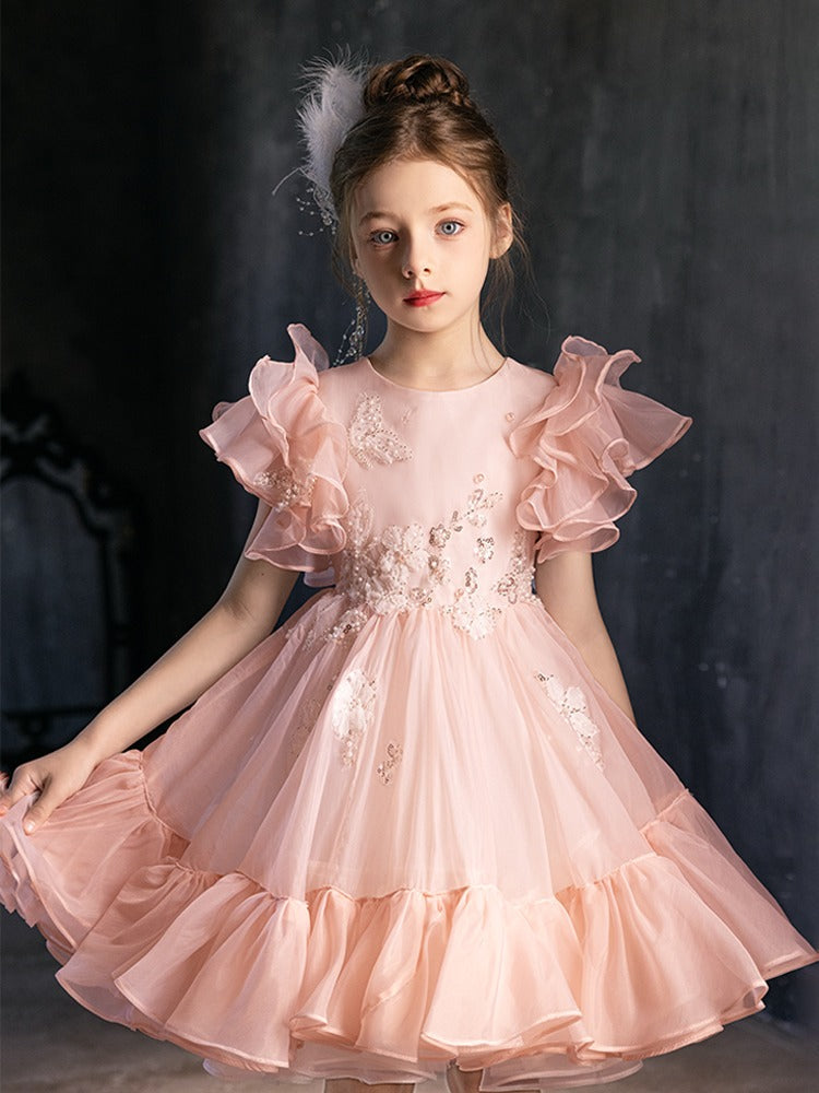 Elegant Pink Beaded Girl Bridesmaides Dresses J188