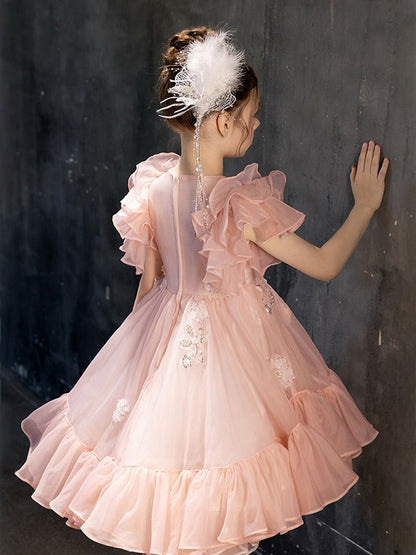 Elegant Pink Beaded Girl Bridesmaides Dresses J188