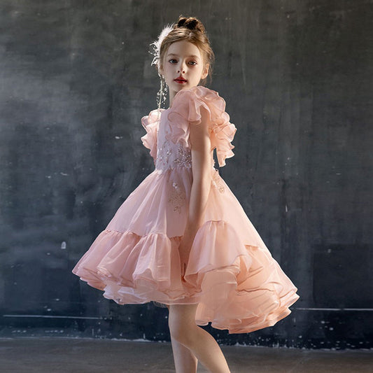 Elegant Pink Beaded Girl Bridesmaides Dresses J188