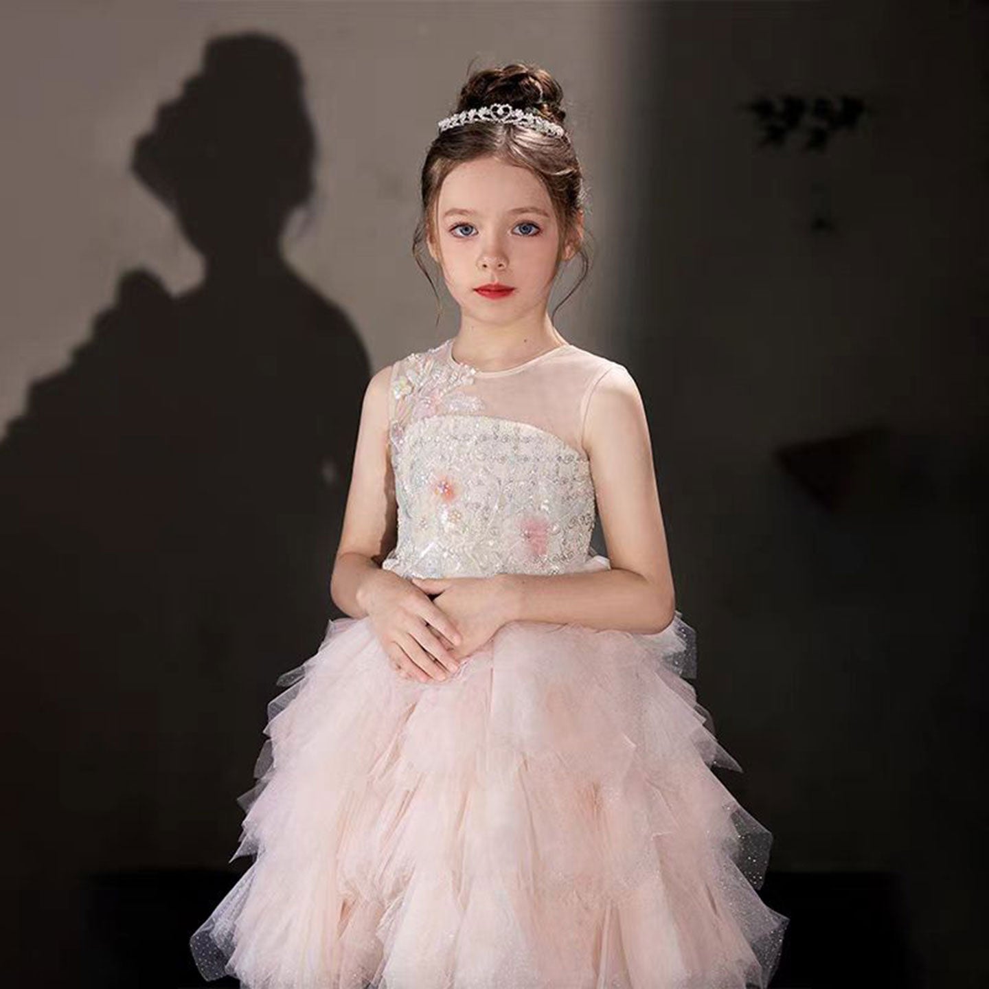 Elegant Pink Beading Birthday Girl Dress Knee Length J182