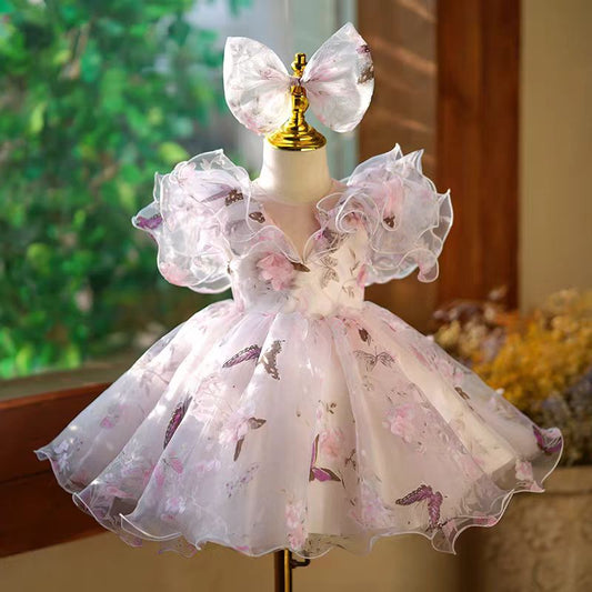 Elegant Pink Colorful 1st Birthday Girl Dress J218