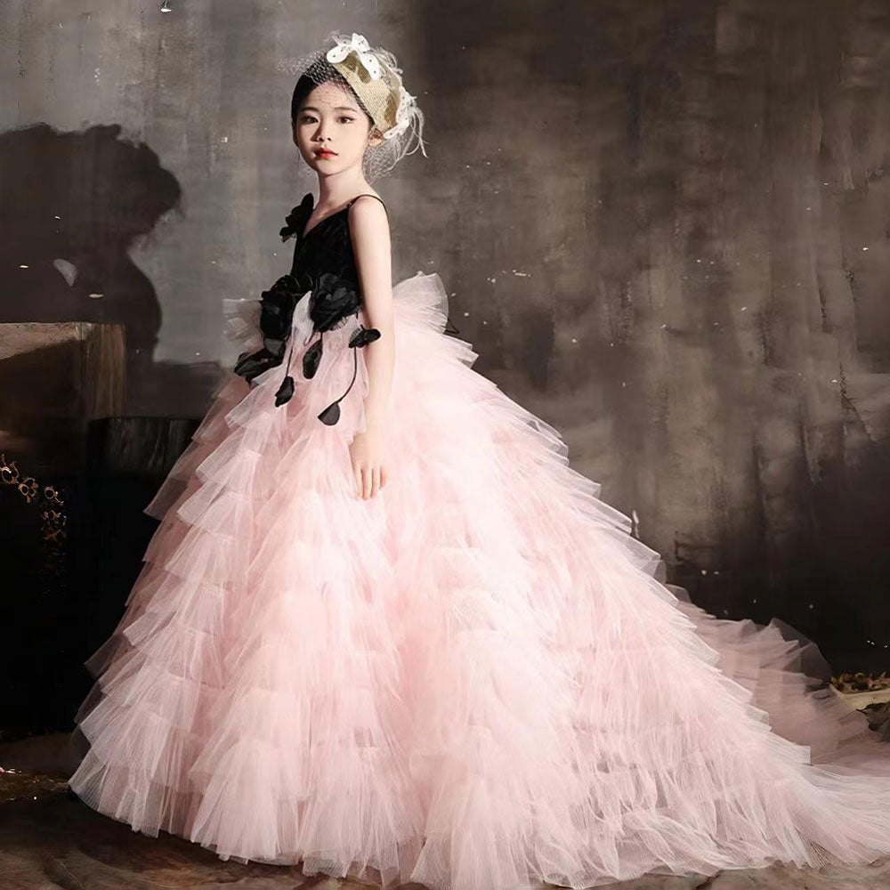 Elegant Pink Dubai Girl Dress Flowers Arabic J269