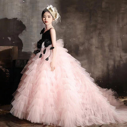 Elegant Pink Dubai Girl Dress Flowers Arabic J269