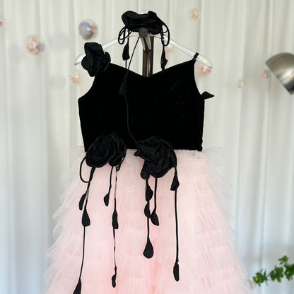 Elegant Pink Dubai Girl Dress Flowers Arabic J269