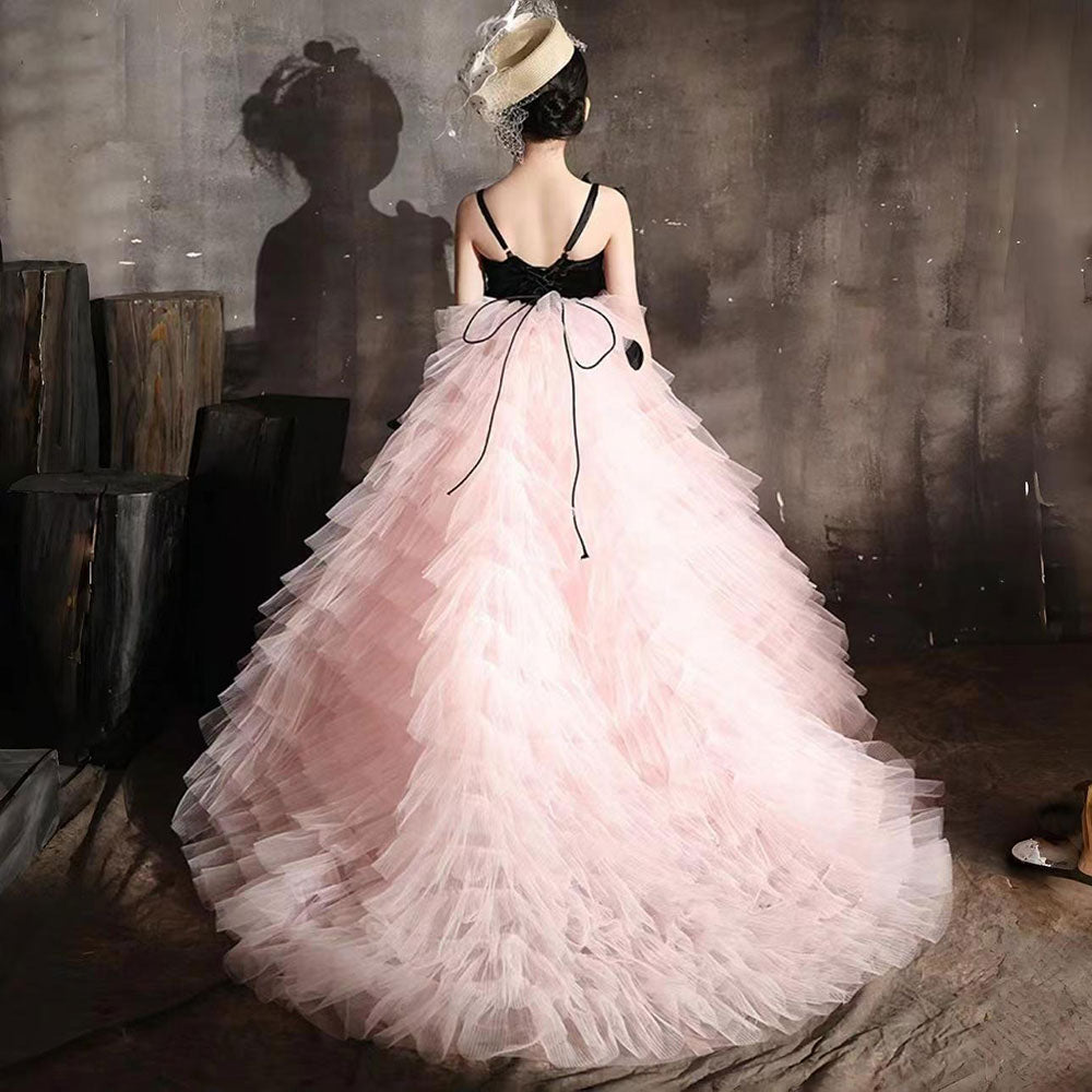 Elegant Pink Dubai Girl Dress Flowers Arabic J269