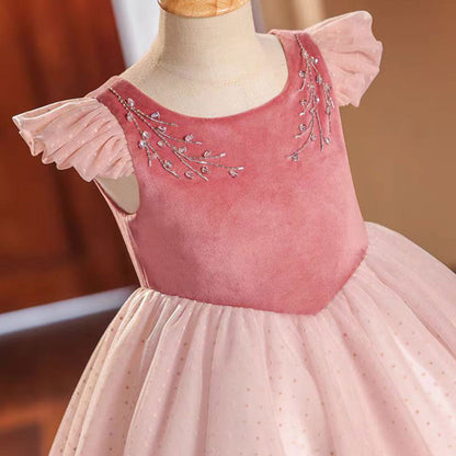 Elegant Pink Girl Bridesmaides Dresses Beaded Long Arabic J198