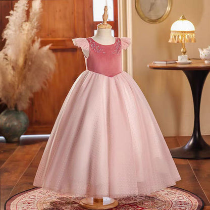 Elegant Pink Girl Bridesmaides Dresses Beaded Long Arabic J198