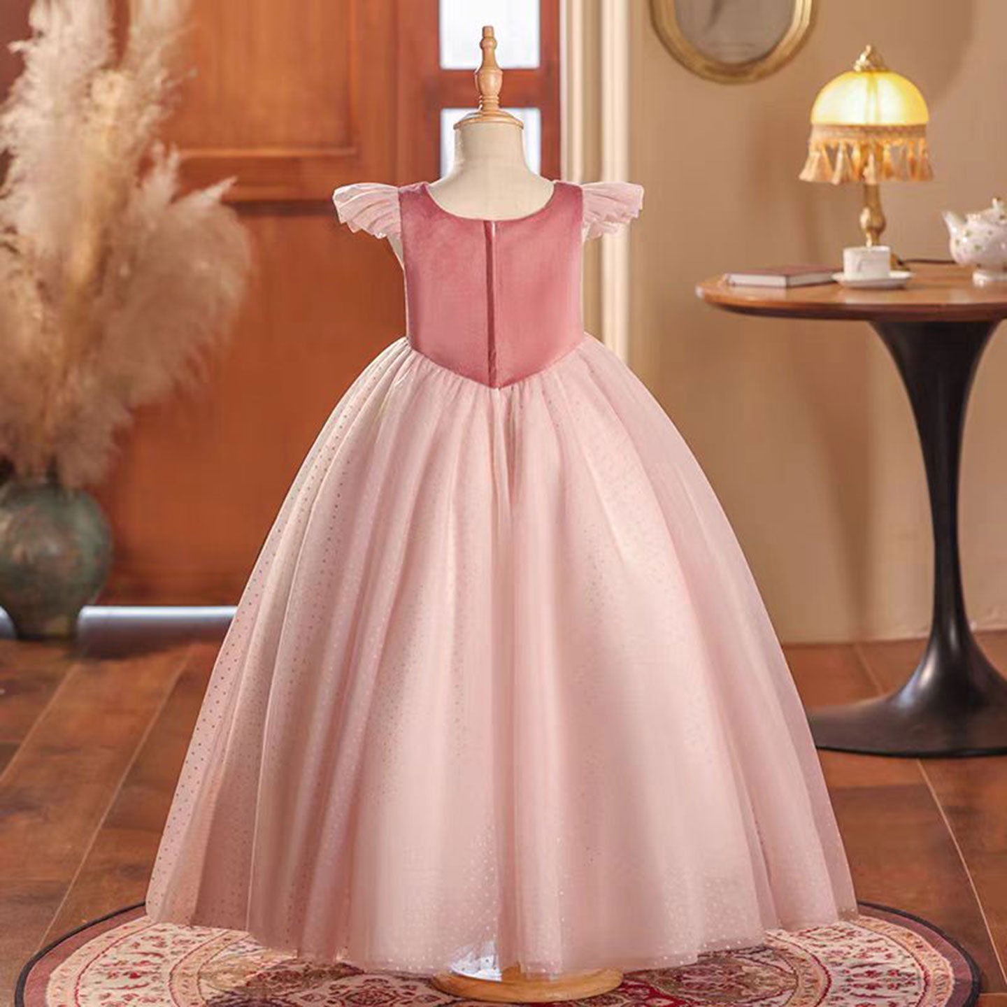 Elegant Pink Girl Bridesmaides Dresses Beaded Long Arabic J198