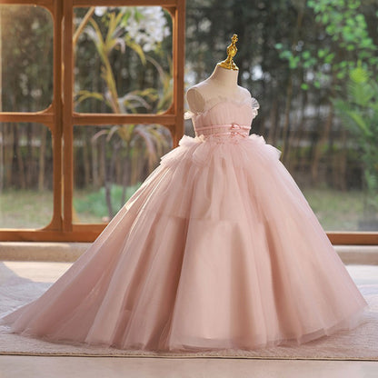 Elegant Pink Girl Dress with Sashes Princess Kids Gown J210