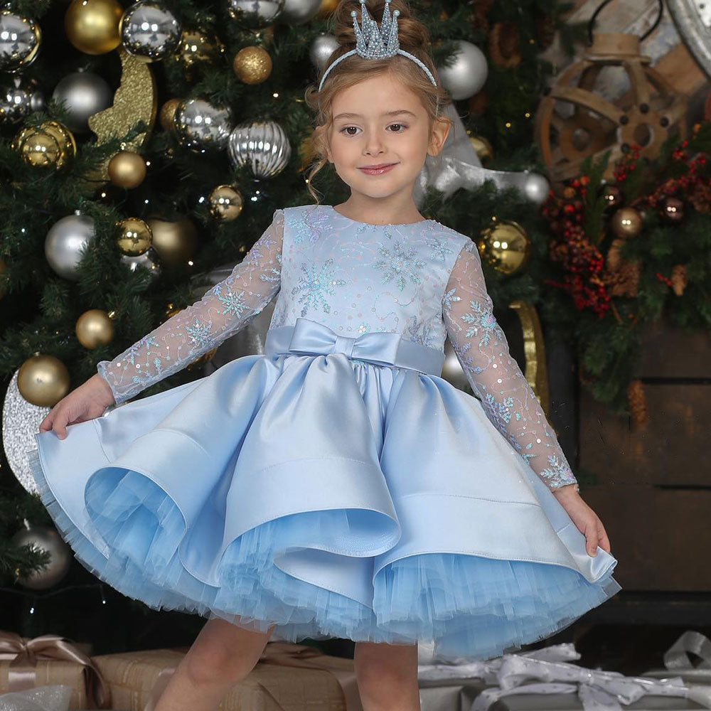 Elegant Pink Long Sleeve Flower Girl Dress Knee Length J048