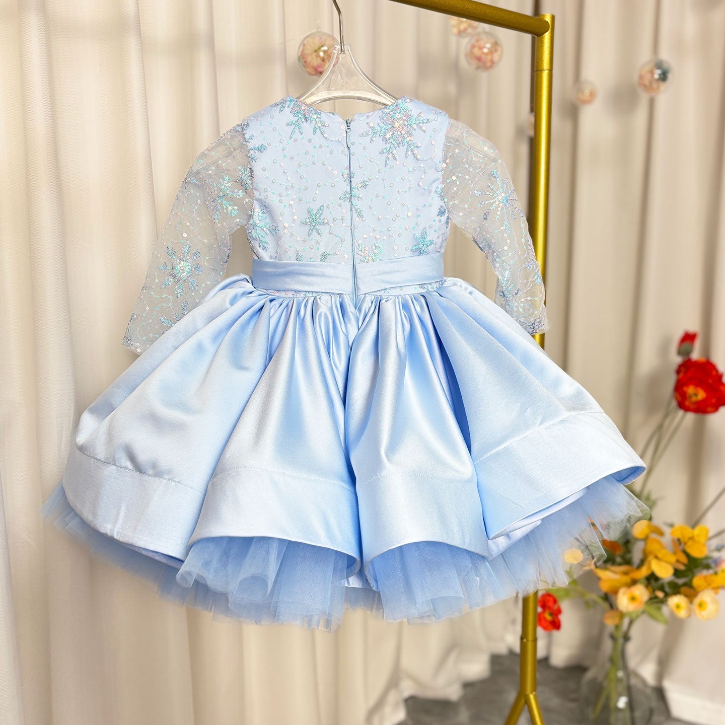 Elegant Pink Long Sleeve Flower Girl Dress Knee Length J048