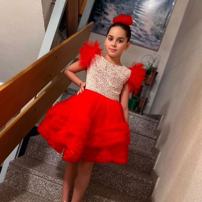 Elegant Pink Pearls Girl Dress Princess Baby Kids Party Gown J321