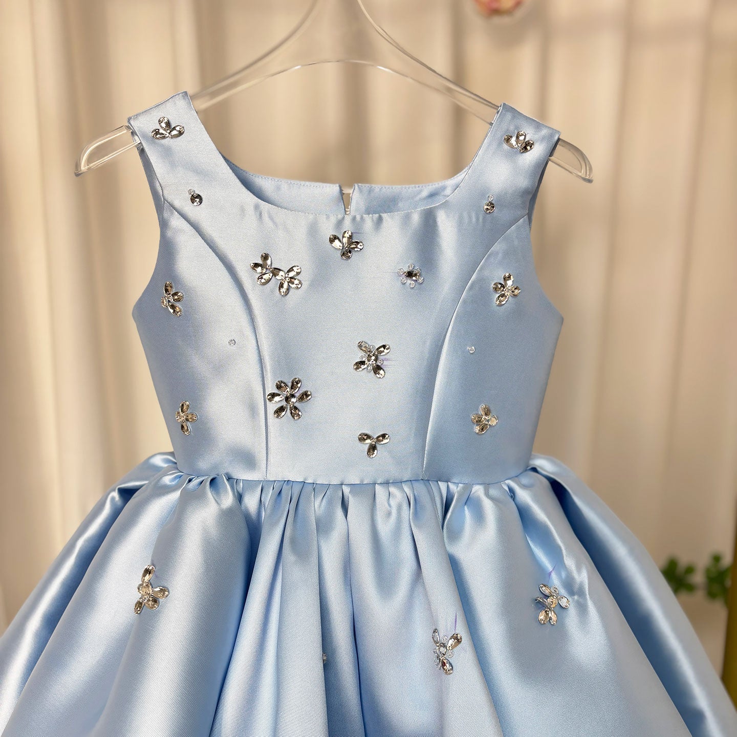 Elegant Pink Satin Girl Dresses Square Collar for Kids Party Gown J145