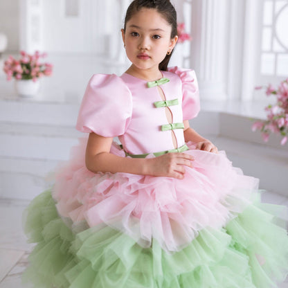 Elegant Red Girl Dress Sage Green for Princess J155