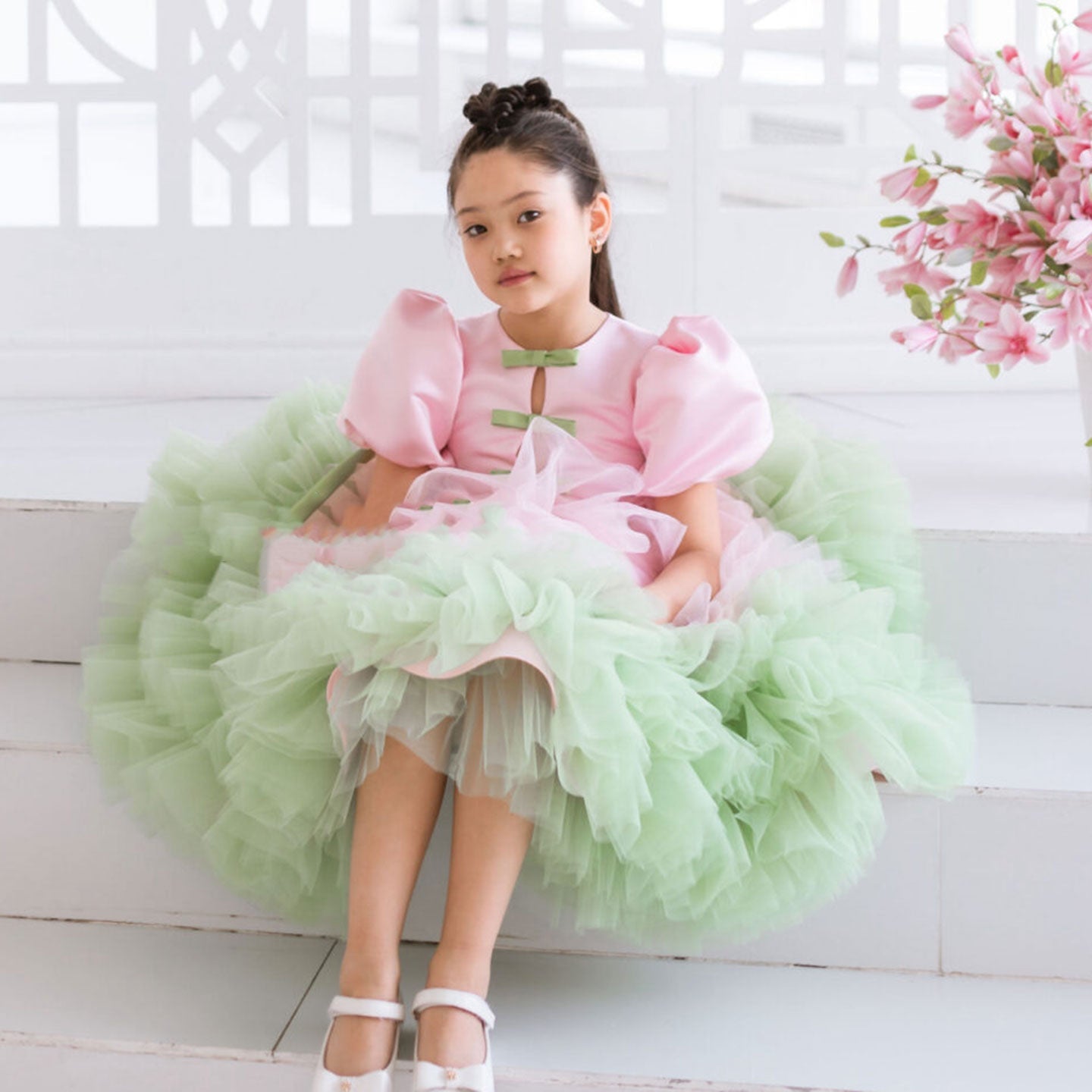 Elegant Red Girl Dress Sage Green for Princess J155