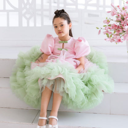Elegant Red Girl Dress Sage Green for Princess J155
