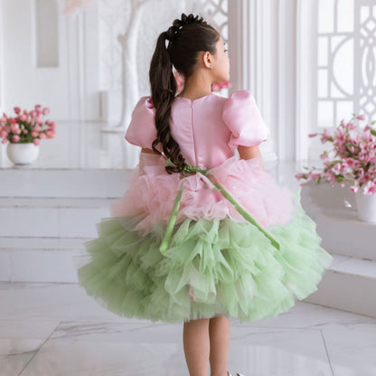 Elegant Red Girl Dress Sage Green for Princess J155