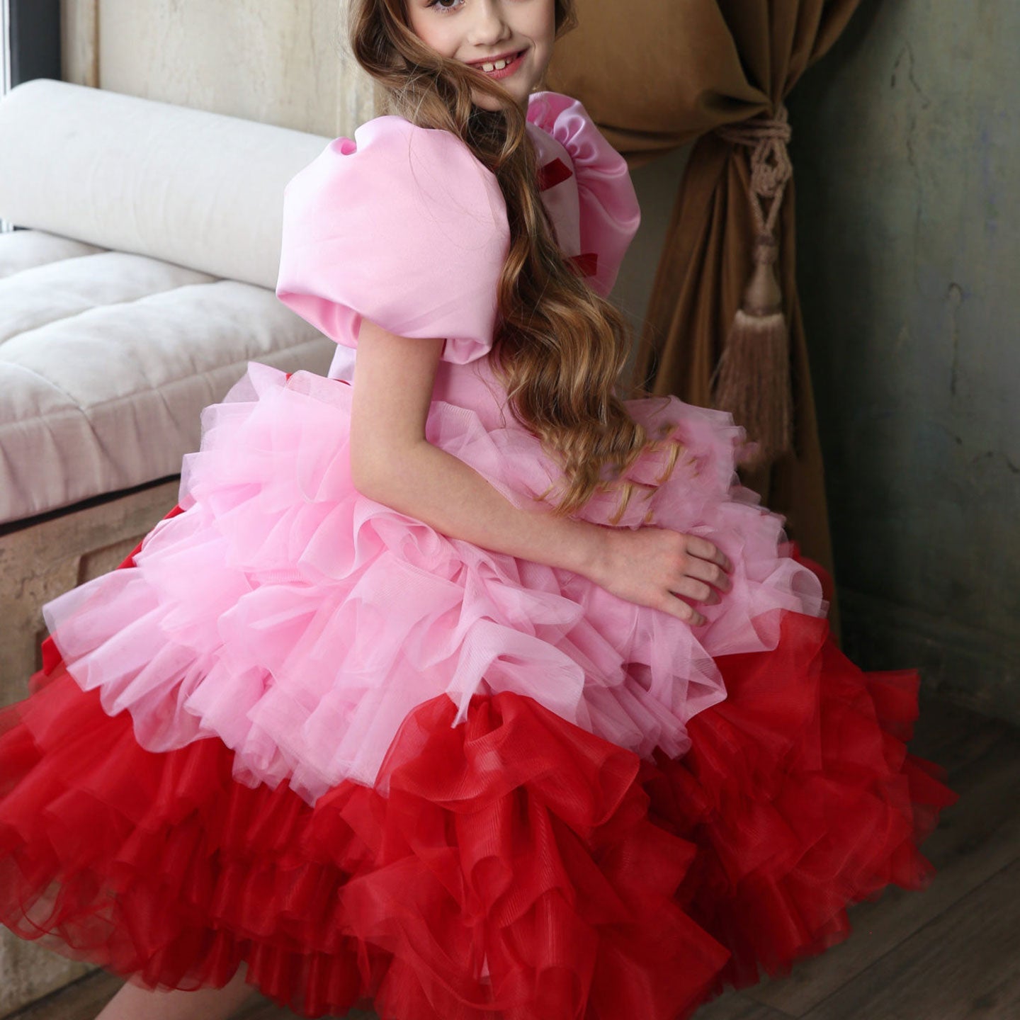 Elegant Red Girl Dress Sage Green for Princess J155
