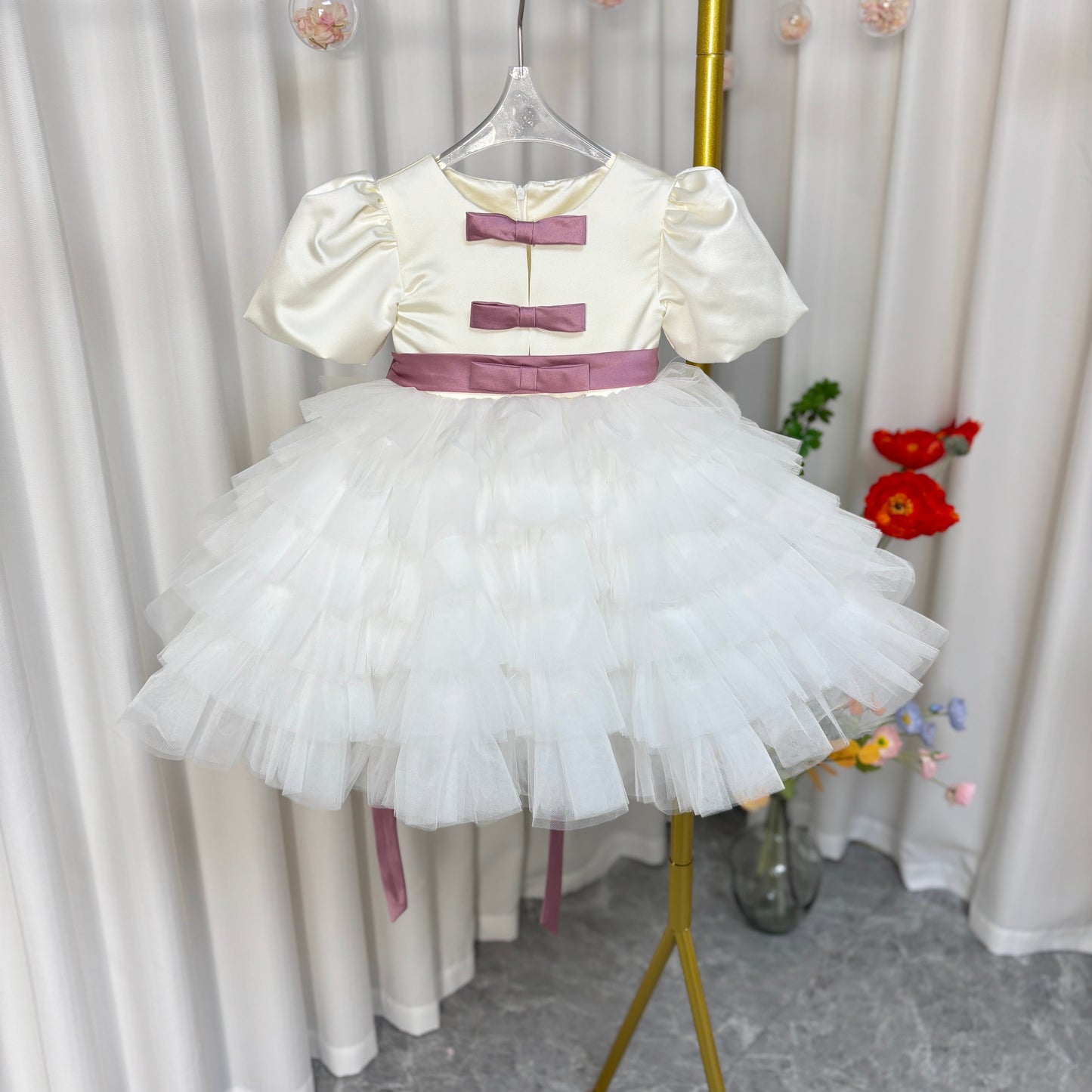 Elegant Red Girl Dress Sage Green for Princess J155