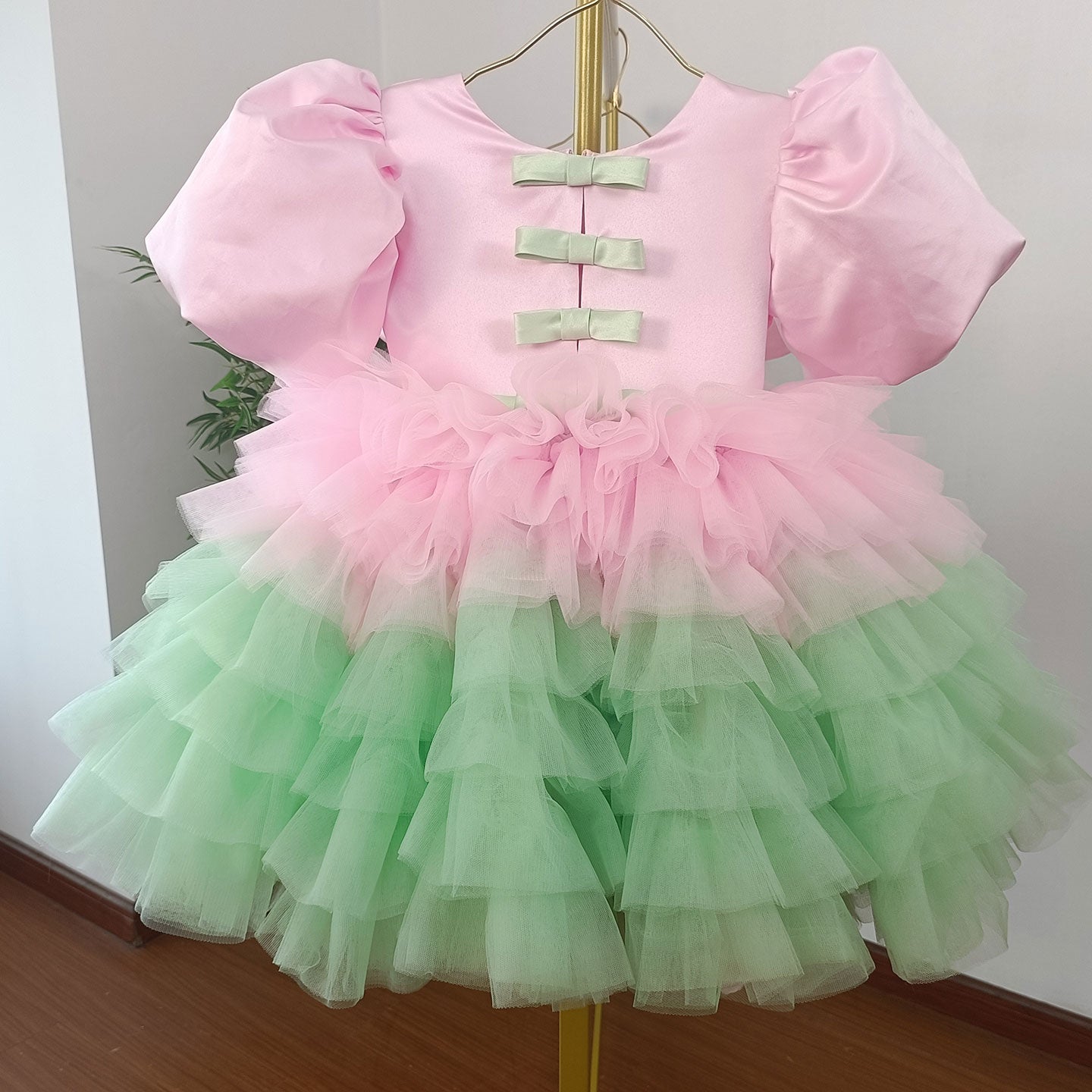 Elegant Red Girl Dress Sage Green for Princess J155