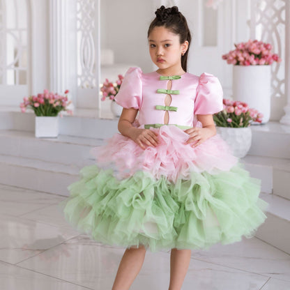 Elegant Red Girl Dress Sage Green for Princess J155