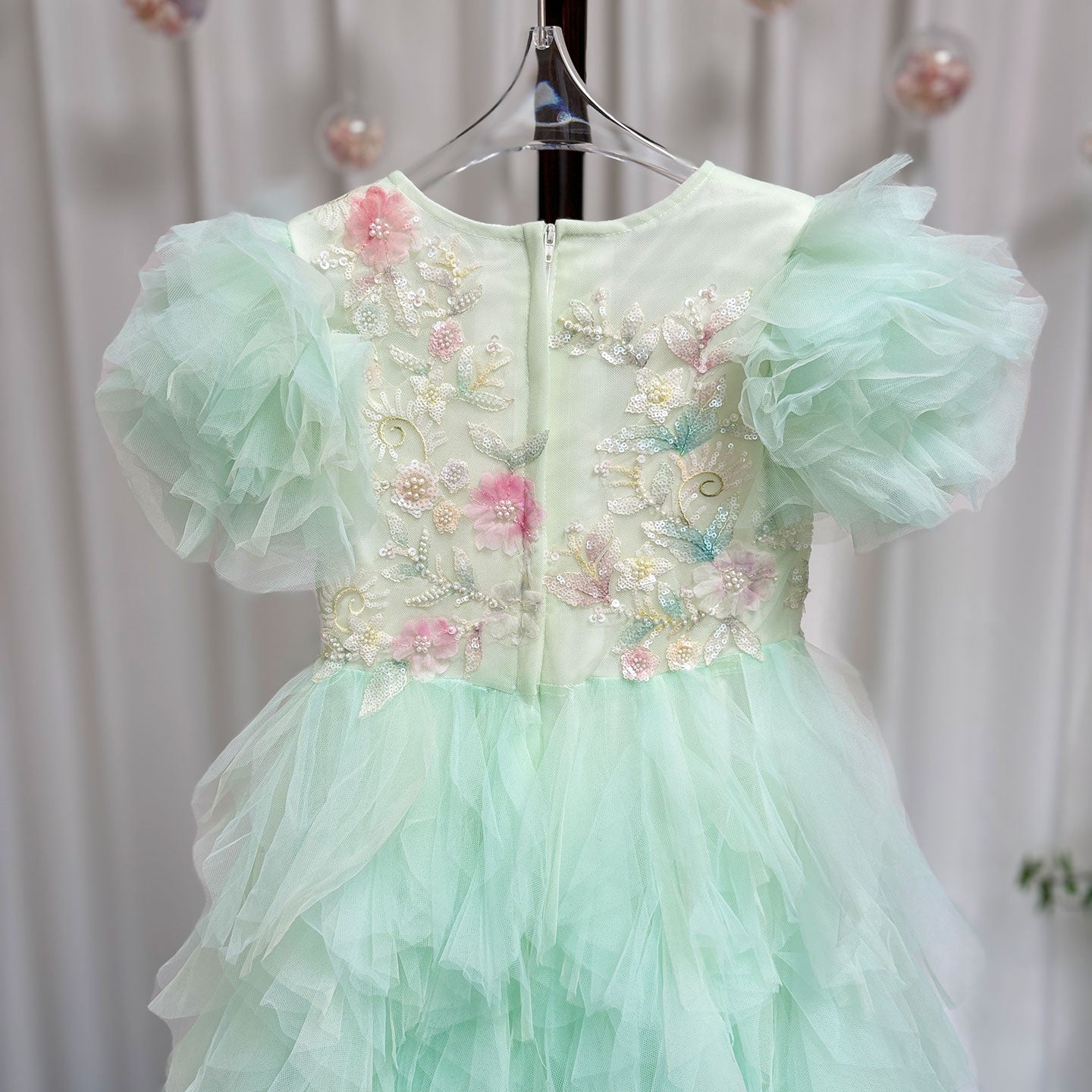 Elegant Sage Green Flower Girl Dress Arabic Princess Kids J077