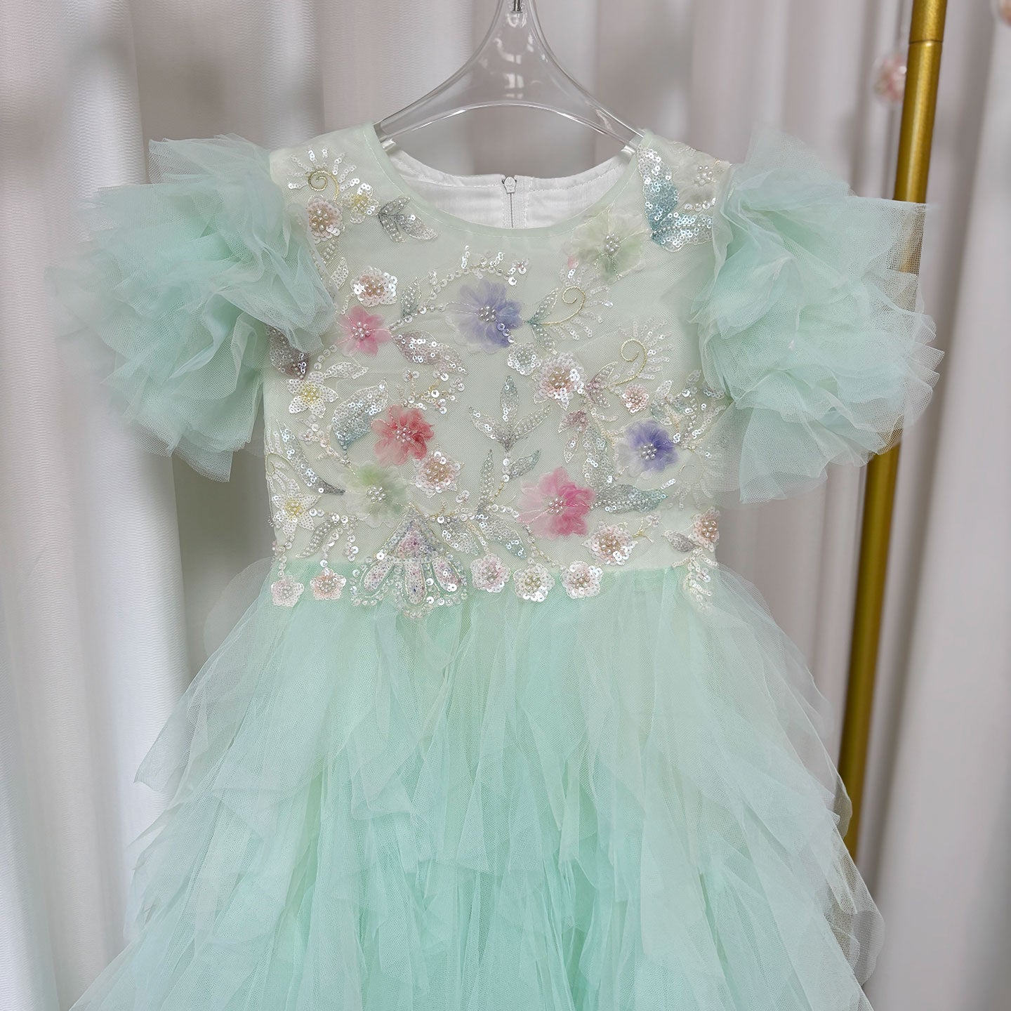 Elegant Sage Green Flower Girl Dress Arabic Princess Kids J077