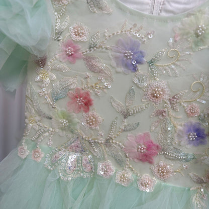 Elegant Sage Green Flower Girl Dress Arabic Princess Kids J077