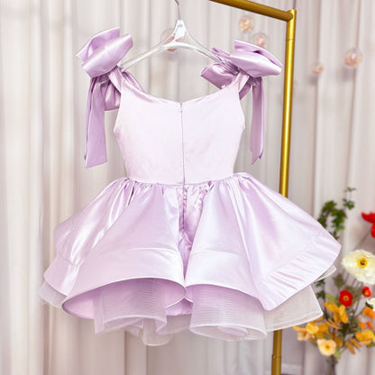 Elegant Satin Fuchsia Girl Dress Off-Shoulder White Princess Gown J159