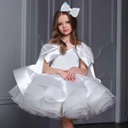 Elegant Satin Fuchsia Girl Dress Off-Shoulder White Princess Gown J159