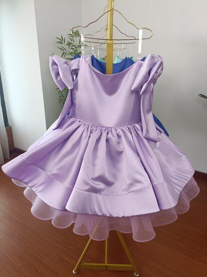 Elegant Satin Fuchsia Girl Dress Off-Shoulder White Princess Gown J159