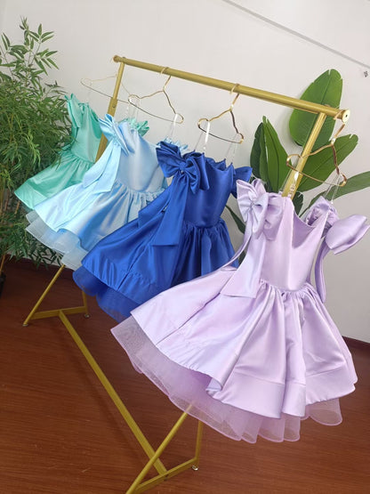 Elegant Satin Fuchsia Girl Dress Off-Shoulder White Princess Gown J159