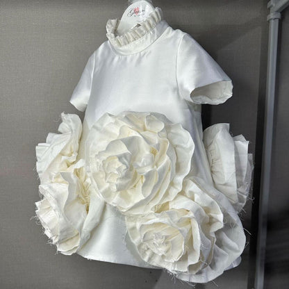 Elegant White Dubai Girl Dress 3D Flowers Arabric Princess Kids J166
