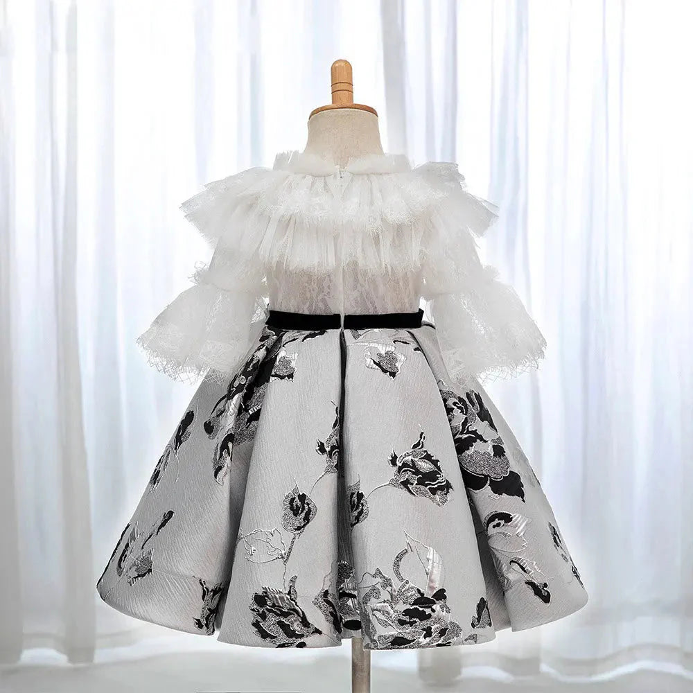 Elegant White Dubai Girl Dress Arabic Princess Baby Kids J383