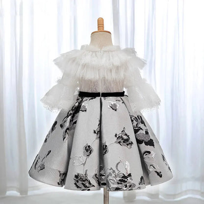 Elegant White Dubai Girl Dress Arabic Princess Baby Kids J383