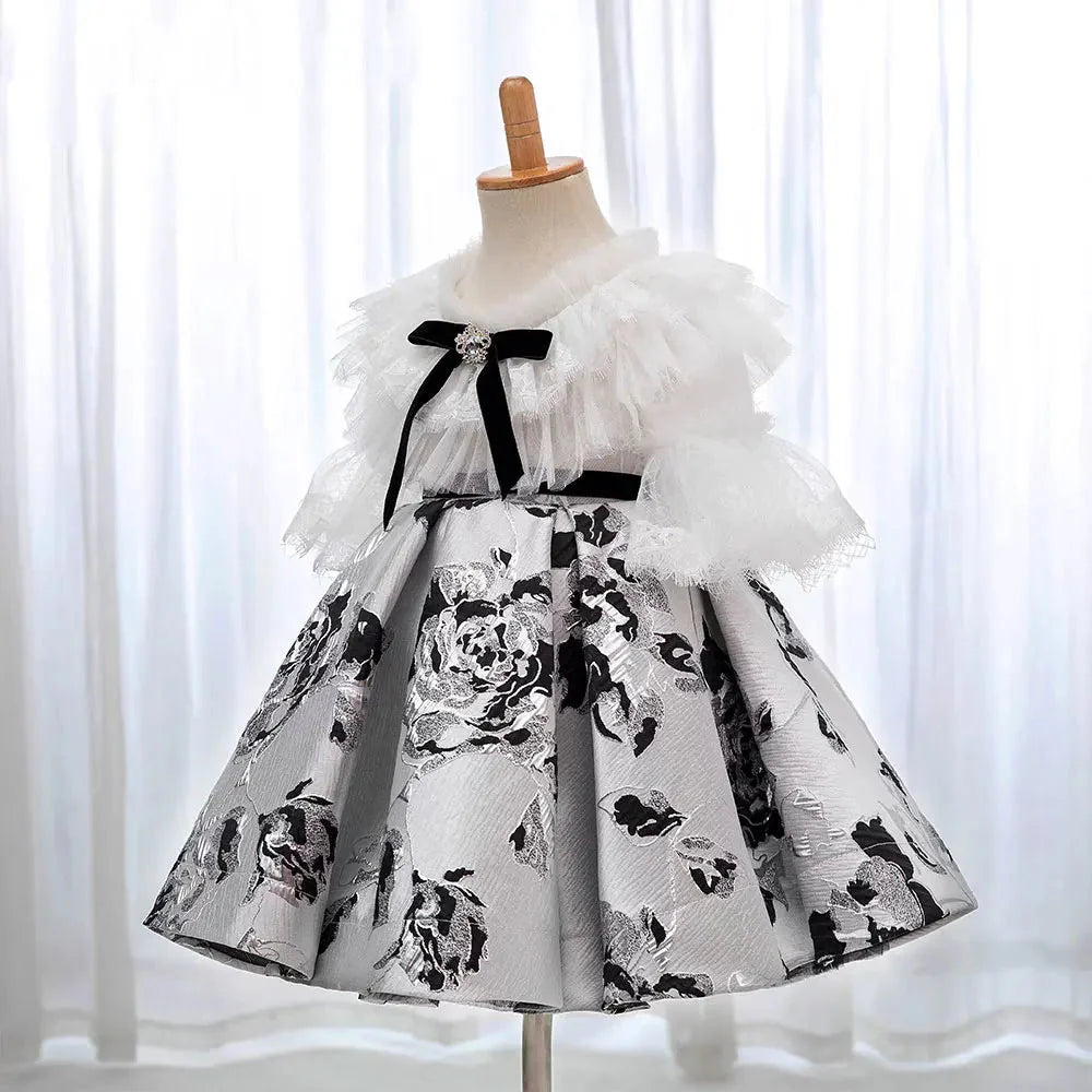 Elegant White Dubai Girl Dress Arabic Princess Baby Kids J383