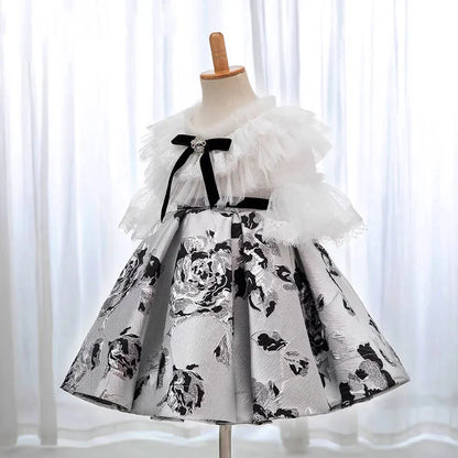 Elegant White Dubai Girl Dress Arabic Princess Baby Kids J383