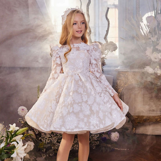 Elegant White Flower Girl Dress Appliques Princess Kids J308