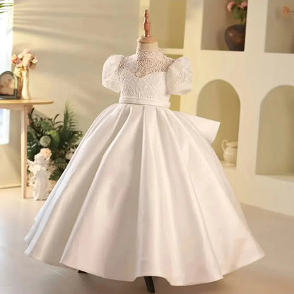 Elegant White Flower Girl Dress Satin Dubai Kids Princess J215