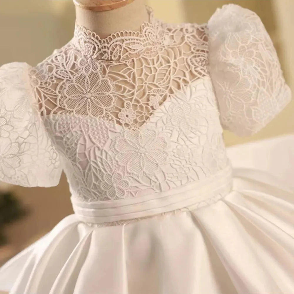 Elegant White Flower Girl Dress Satin Dubai Kids Princess J215