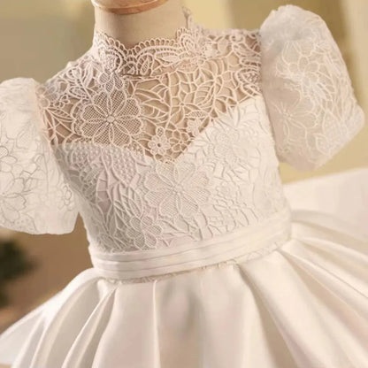 Elegant White Flower Girl Dress Satin Dubai Kids Princess J215