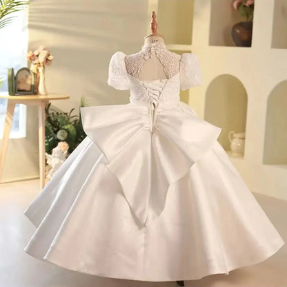 Elegant White Flower Girl Dress Satin Dubai Kids Princess J215