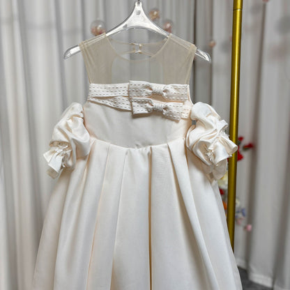 Elegant White Girl Dress Bow Satin Arabic Princess J250