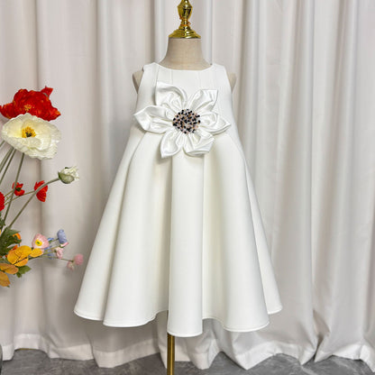 Elegant White Girl Dress Handmade Flowers Princess Baby Kids J386