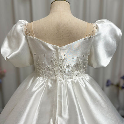 Elegant White Girl Dress Sequined Beading Princess Gown for Kids J256