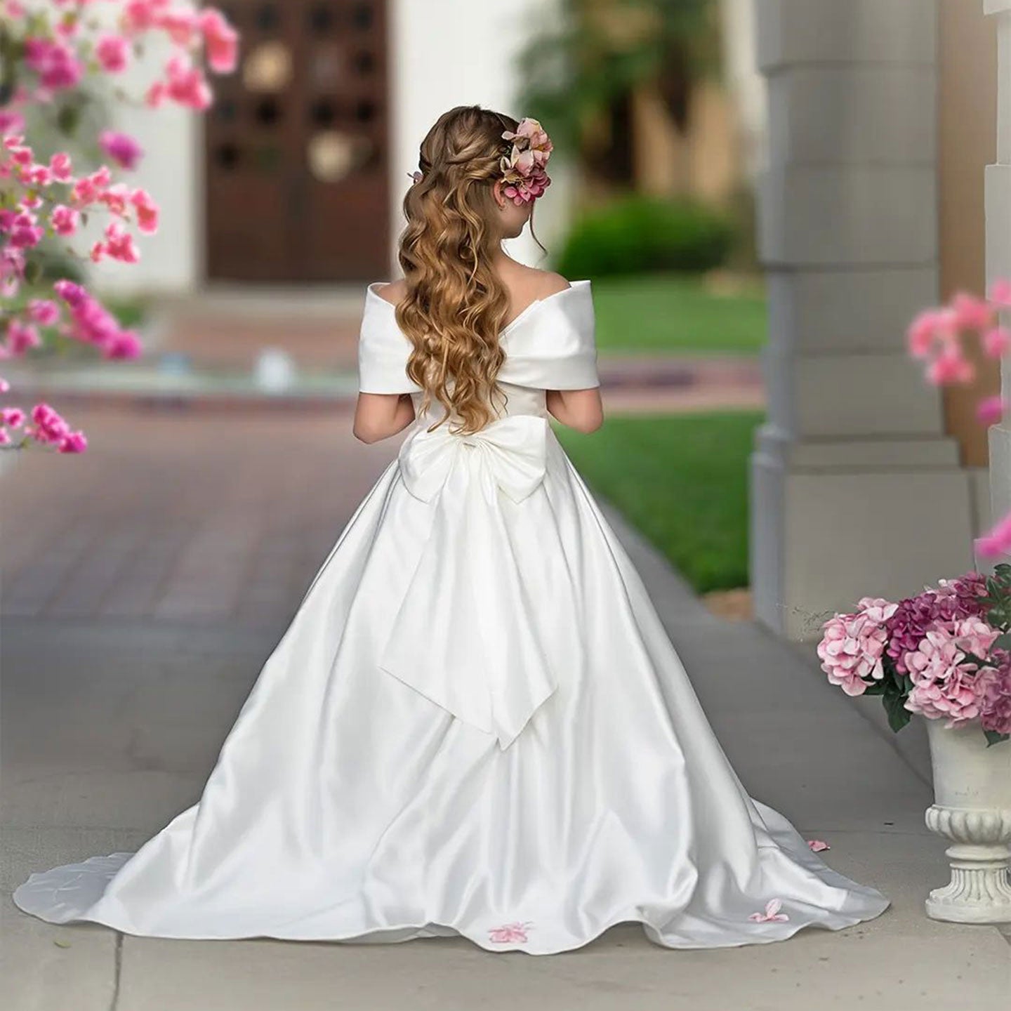 Elegant White Satin Girl Dress for First Communion J019