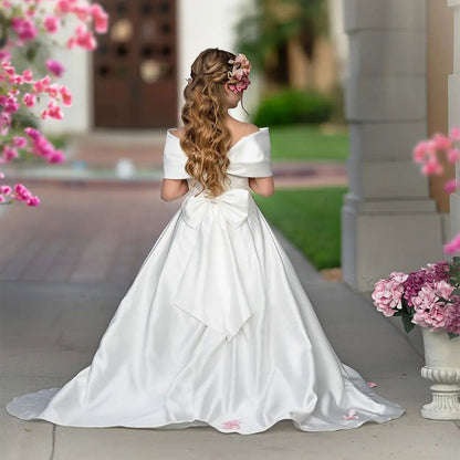 Elegant White Satin Girl Dress for First Communion J019