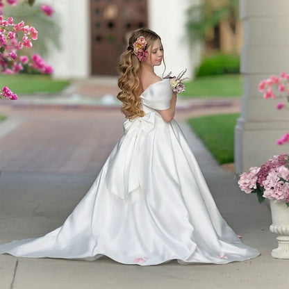 Elegant White Satin Girl Dress for First Communion J019