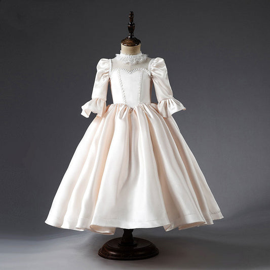 Elegent Ivory Girl Dress Satin High Neck Dubai Kids Princess J043