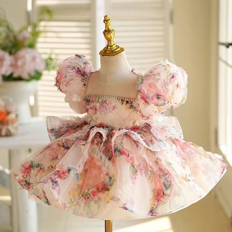 Floral Girl Princess Dress Knee Length Toddler 1st Birthday J410